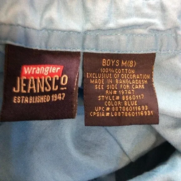 WRANGLER jeans co. short sleeve button down medium 8 blue cotton - Picture 3 of 3